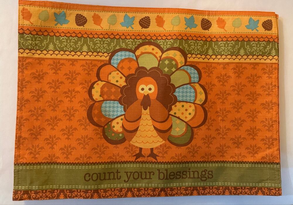 Thanksgiving Turkey Placemats Set of 4 Count Your Blessings Fall Harvest
